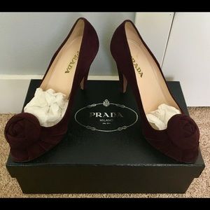 Prada Suede Peep Toe Pumps